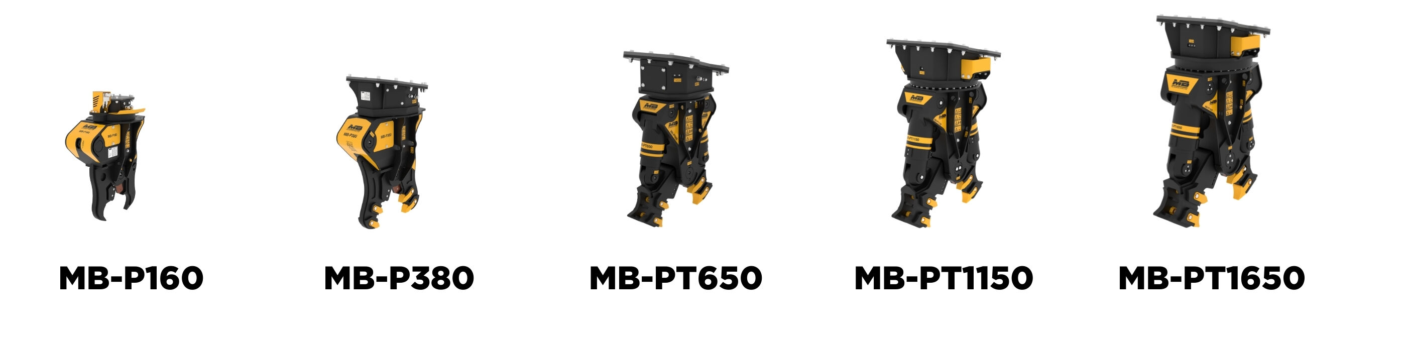 MB Crusher Hydraulic Demolition Pulverizer attachment for excavators processing concrete.